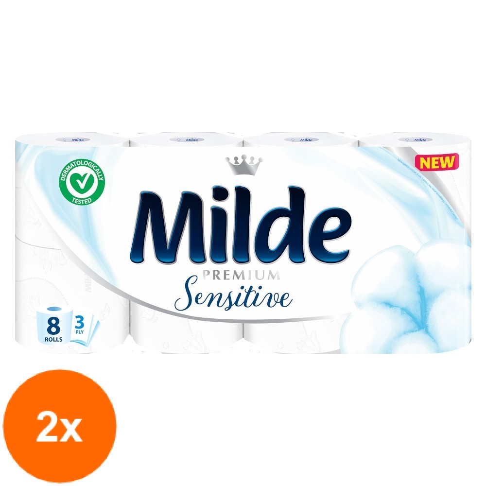 Set Hartie Igienica Milde Premium Sensitive, 3 Straturi, 2 Pachete x 8 Role