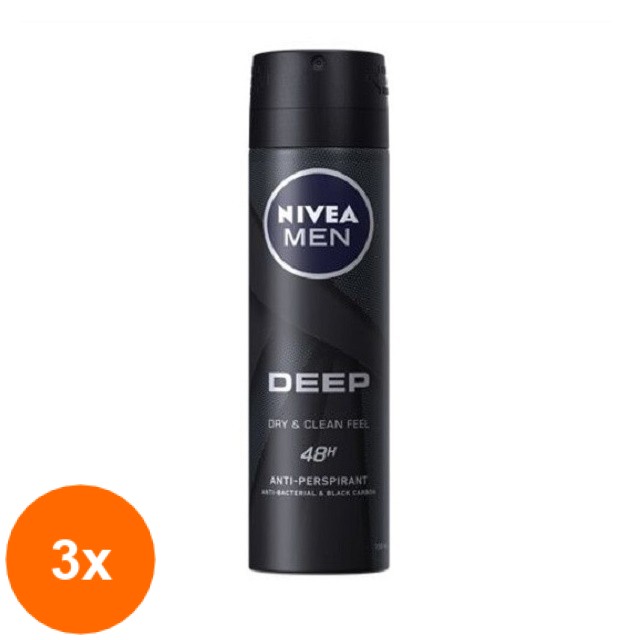 Set Deodorant Spray Men Deep Black Nivea Deo 3 Bucati x 150ml