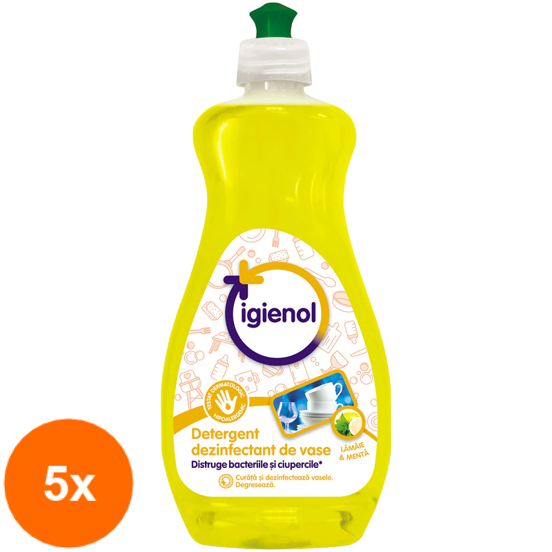 Set Detergent Dezinfectant de Vase Igienol Lamaie, 5 x 500 ml