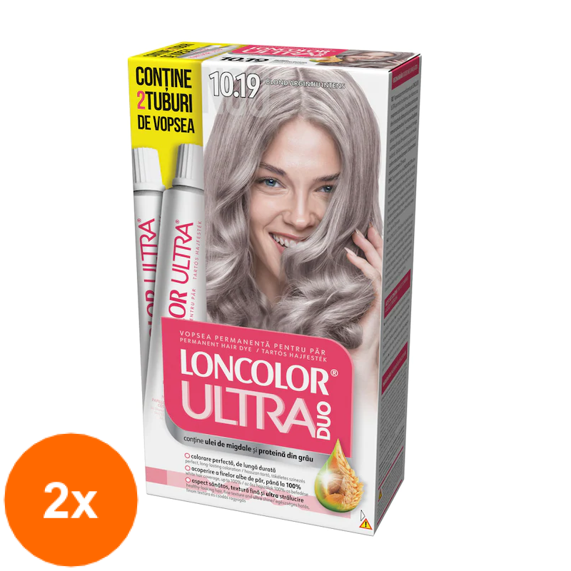 Set Vopsea de Par Permanenta Loncolor Ultra Max, 10.19 Blond Argintiu Intens, 2 Cutii x 200 ml