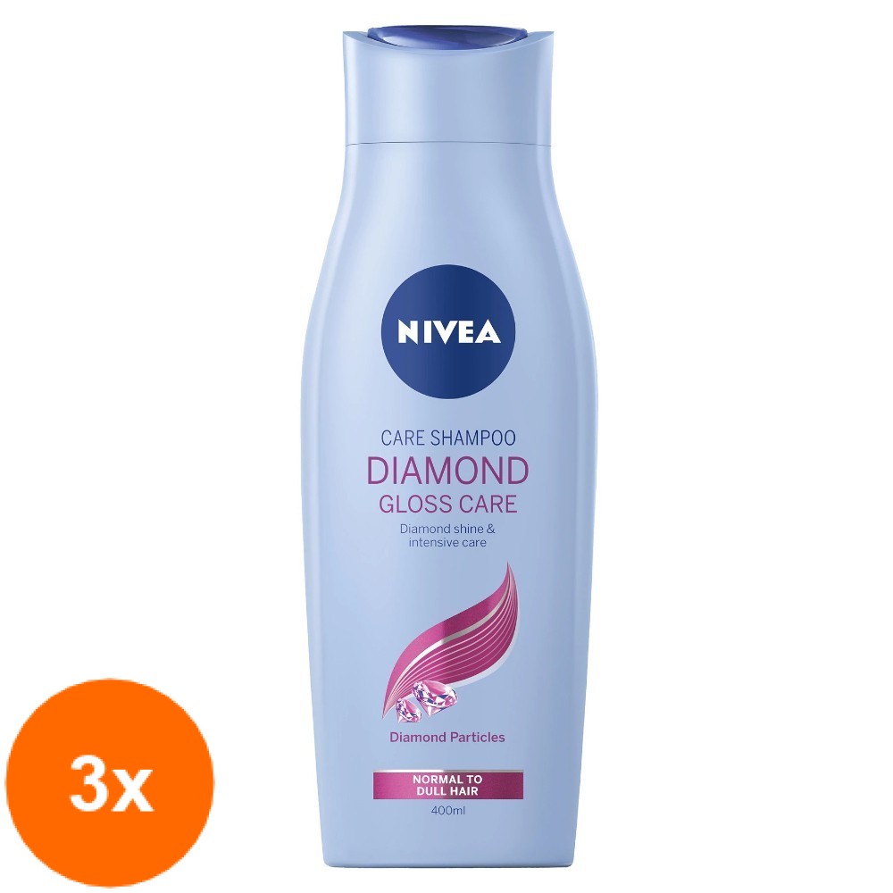 Set 3 x 250 ml Sampon Nivea Diamond Gloss Care, pentru par Normal / Lipsit de Vitalitate