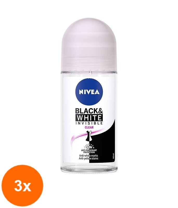Set 3 x Deodorant Roll-On Invisible Black & White Clear Nivea Deo, 50 ml