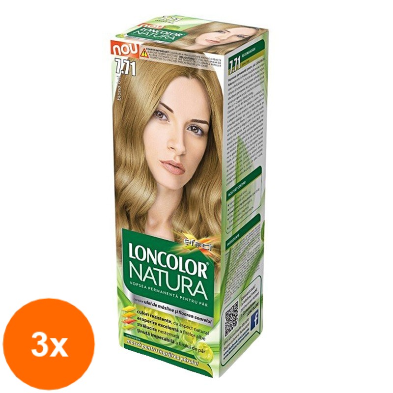 Set Vopsea de Par Permanenta Loncolor Natura 7.71 Blond Bej, 3 Bucati x 100 ml