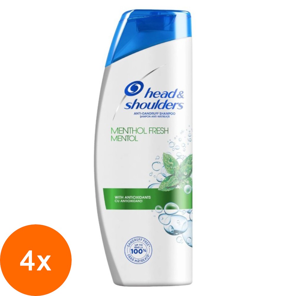 Set Sampon Anti-matreata Head & Shoulders Menthol pentru Par Gras, 4 x 200 ml