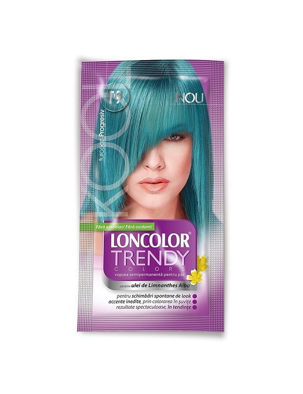 Set 3 x Vopsea de Par Semi-permanenta fara Amoniac Loncolor Trendy Colors T9 Turcoaz Progresiv, 50 ml