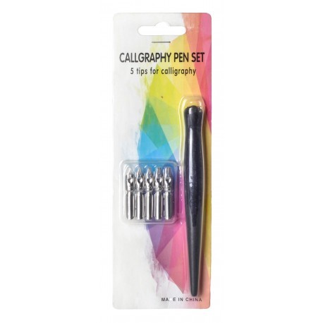 Set toc lemn & 5 penite caligrafie blister