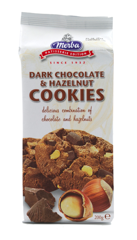 Set 12 x Cookies cu Ciocolata Neagra si Alune Merba 200 g