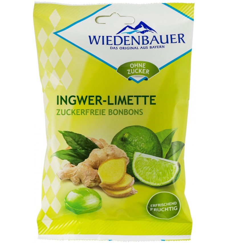 Bomboane cu Ghimbir si Limette, fara Zahar, 75 g, Wiedenbauer