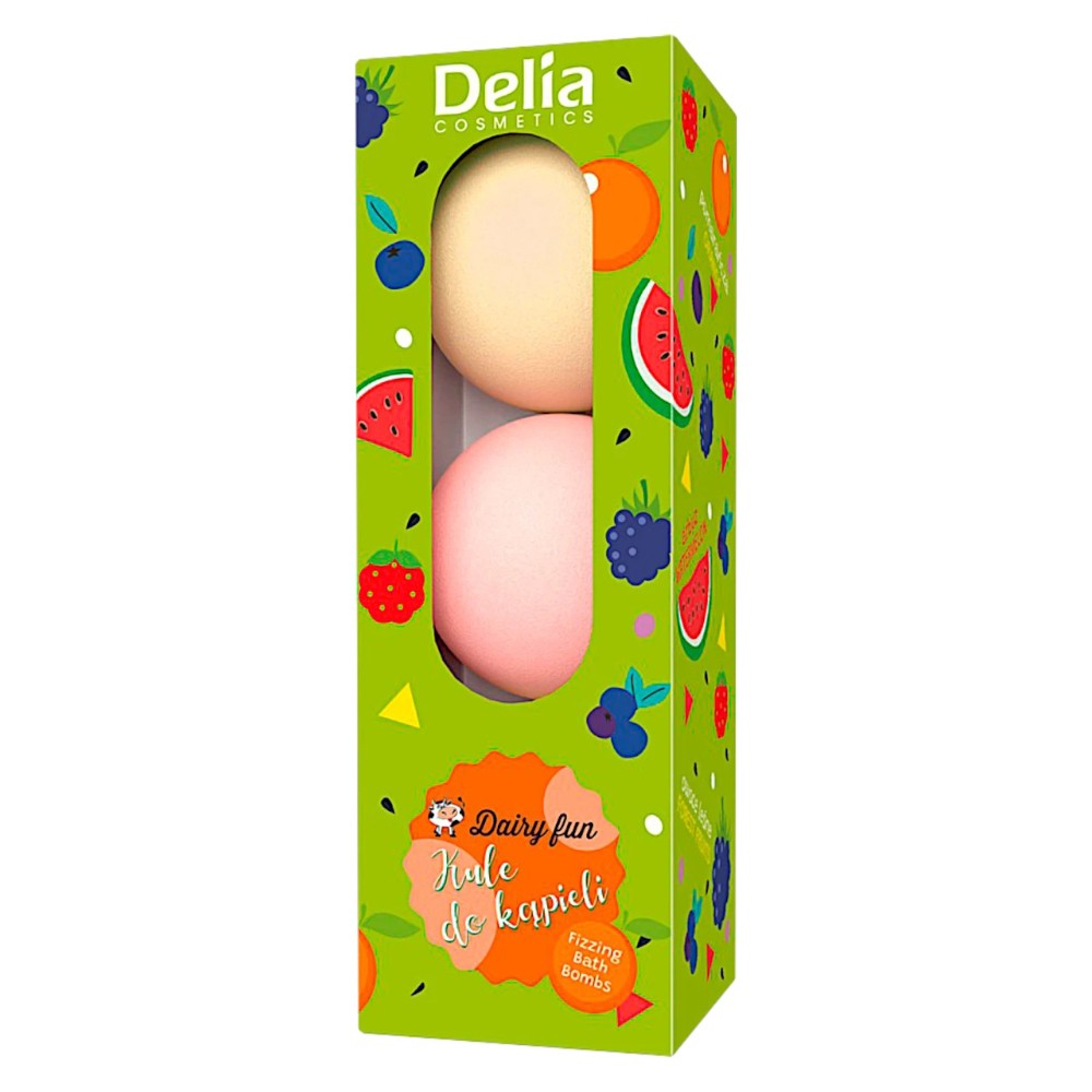 Set Bombe Efervescente Baie Delia Cosmetics Dairy Fun, cu Pepene, Portocale si Fructe de Padure, 3 Bucati