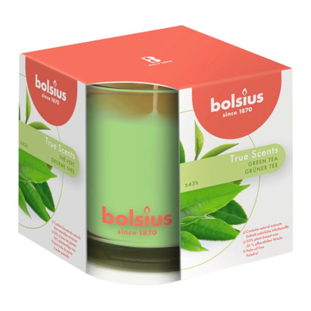 Set 2 x Lumanare Parfumata Bolsius True Scents, in Pahar, Green Tea
