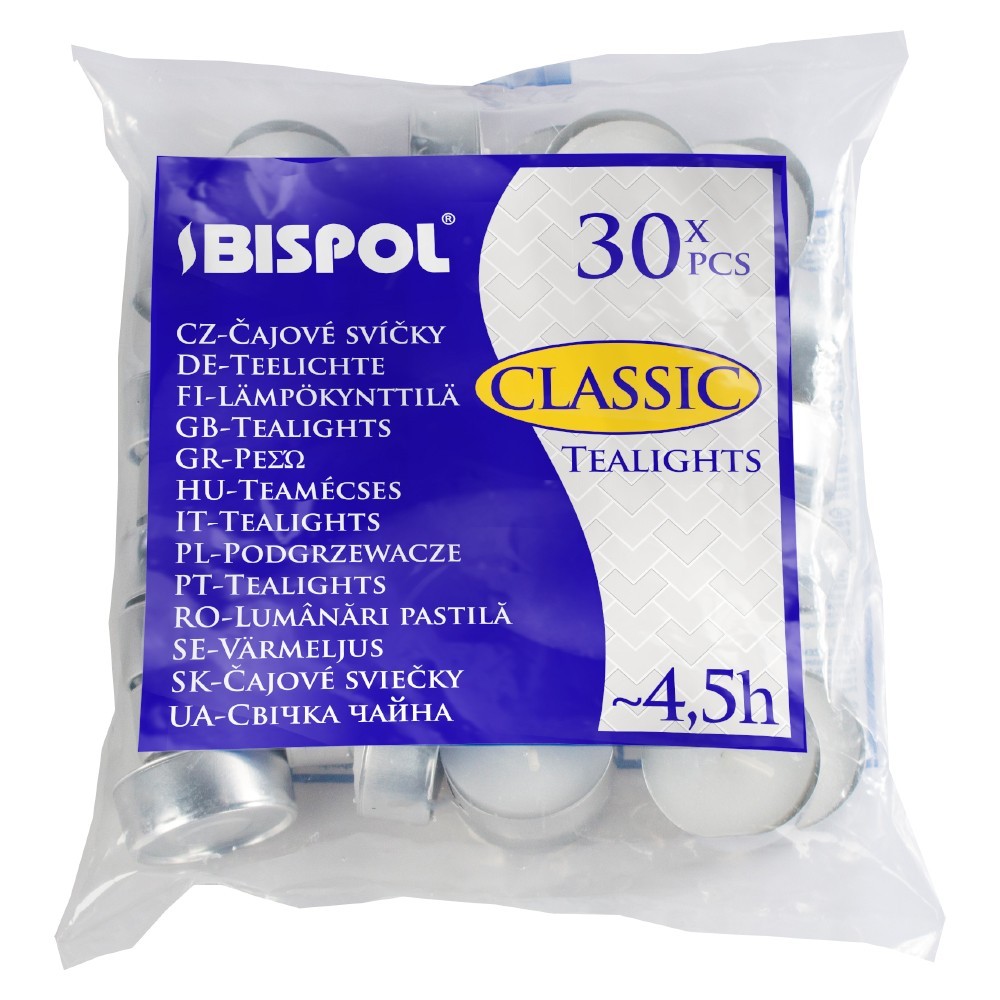 Set 2 x 30 Lumanari Pastila Albe Bispol, 4.5 Ore