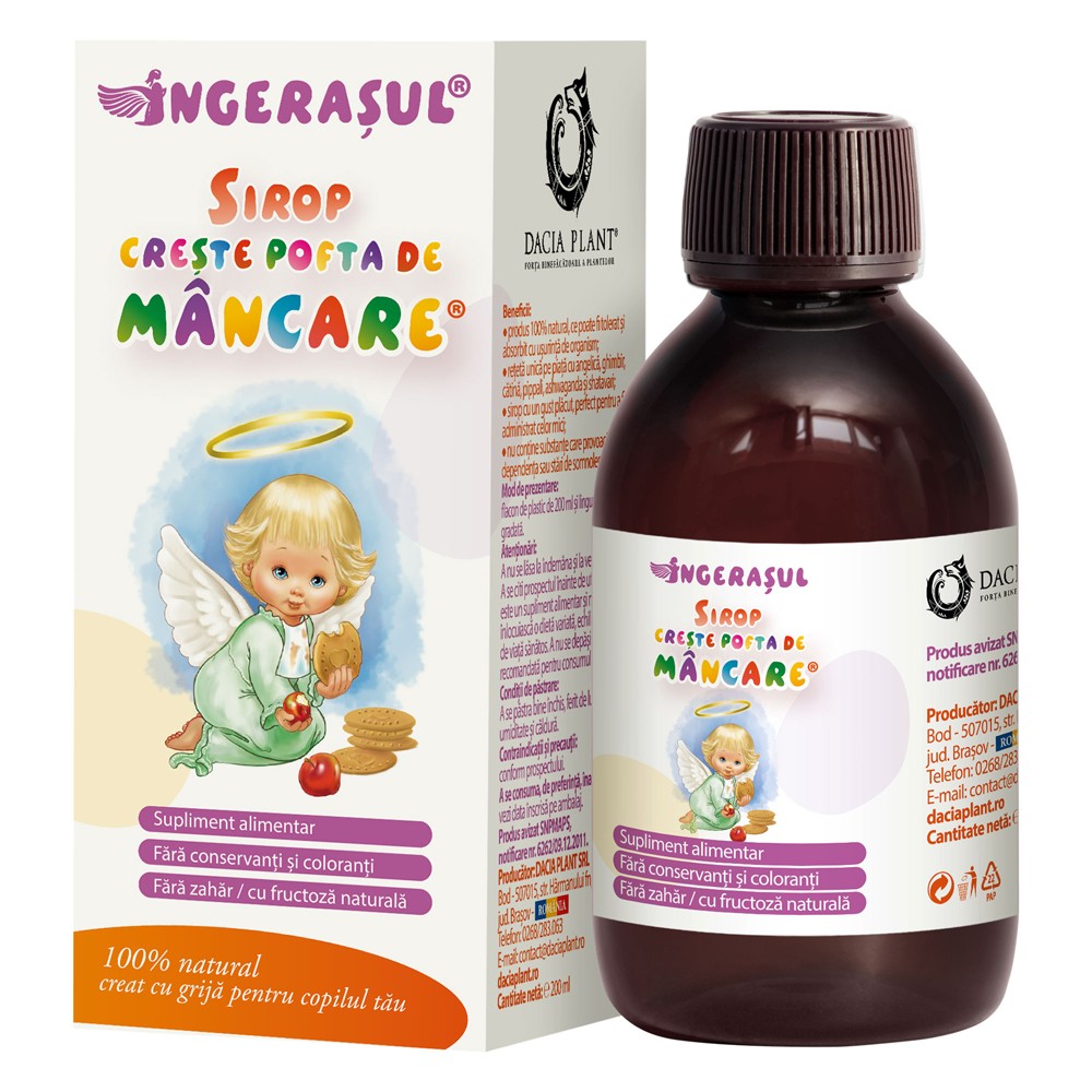 Sirop Creste Pofta de Mancare Ingerasul, 200 ml, Dacia Plant