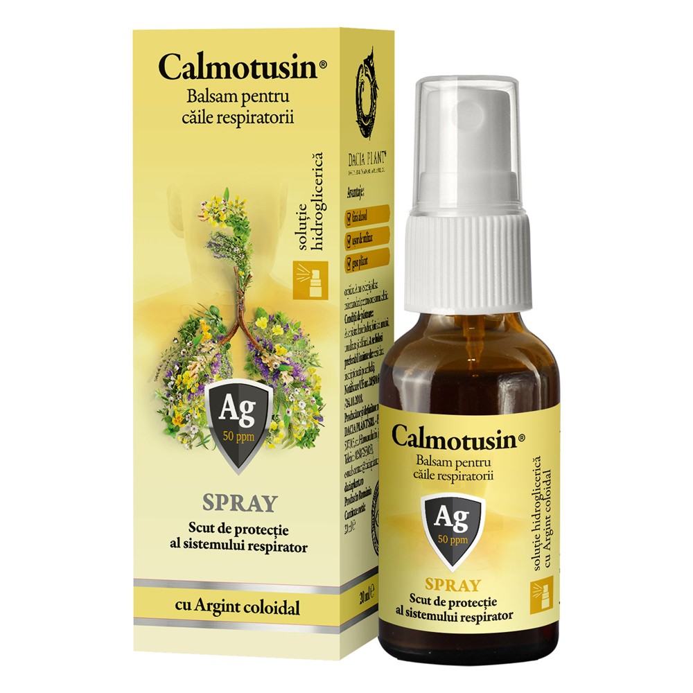 Spray pentru Gat Calmotusin cu Argint Coloidal fara Alcool, 20 ml