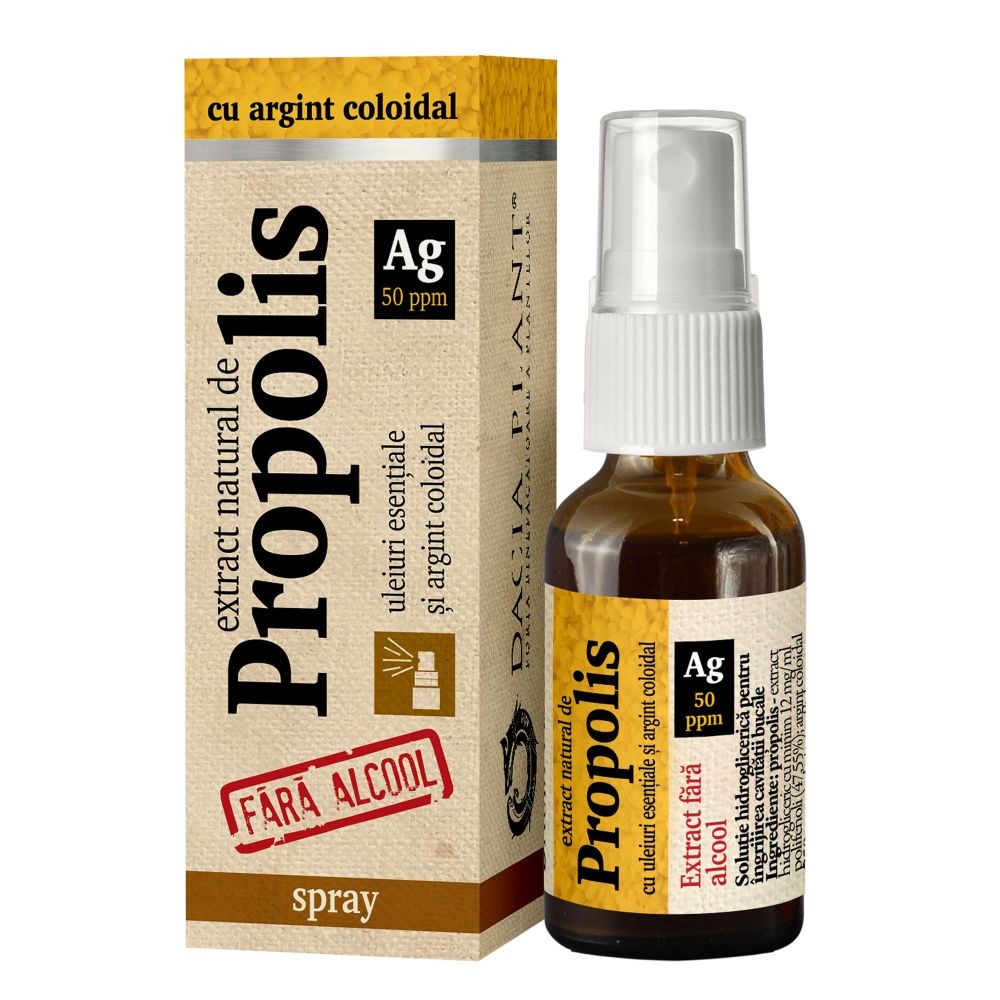 Spray cu Propolis si Argint Coloidal fara Alcool, 20 ml, Dacia Plant