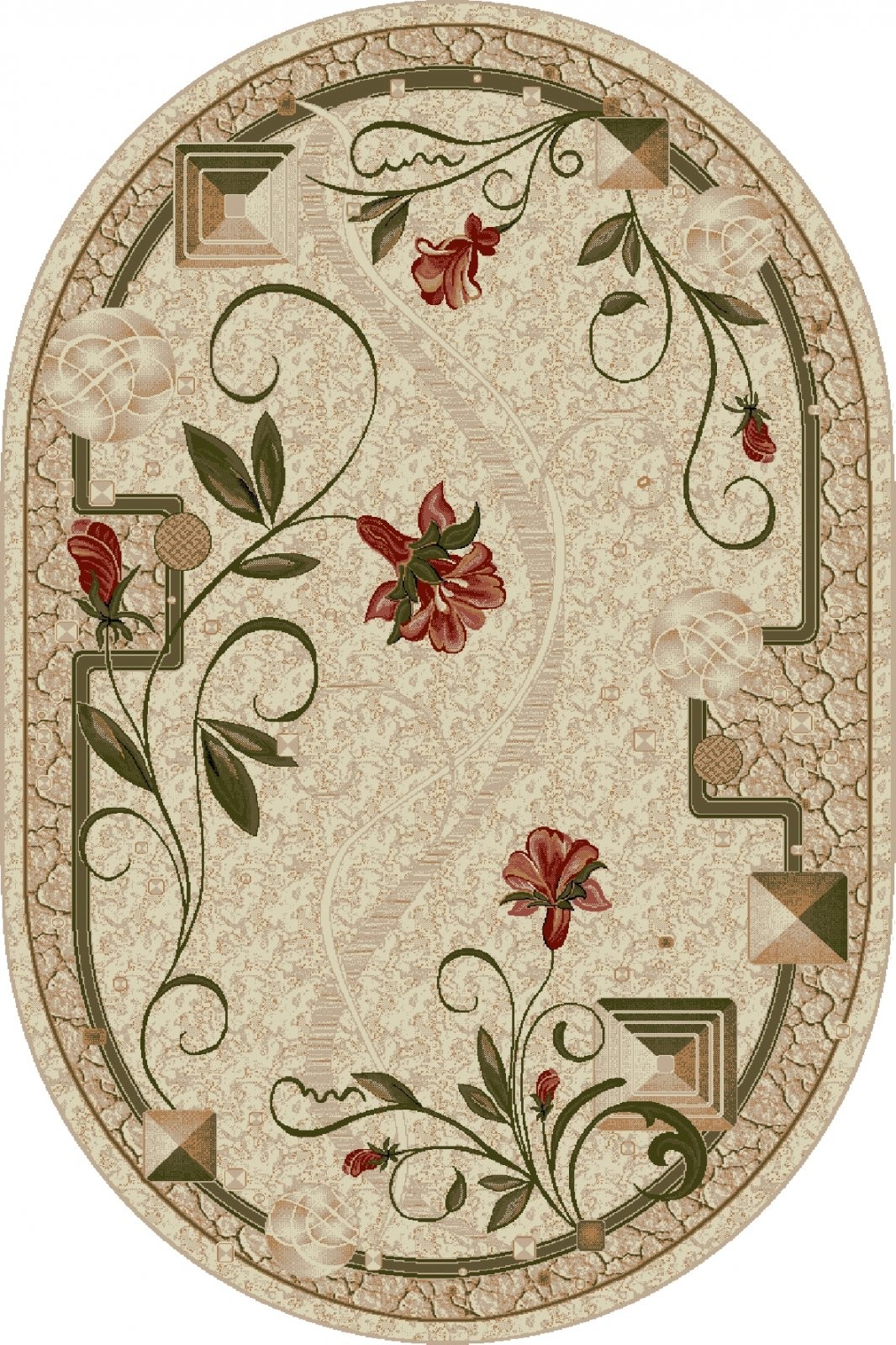 Covor Oval, 80 x 150 cm, Crem, Lotos Model Floral 587-116