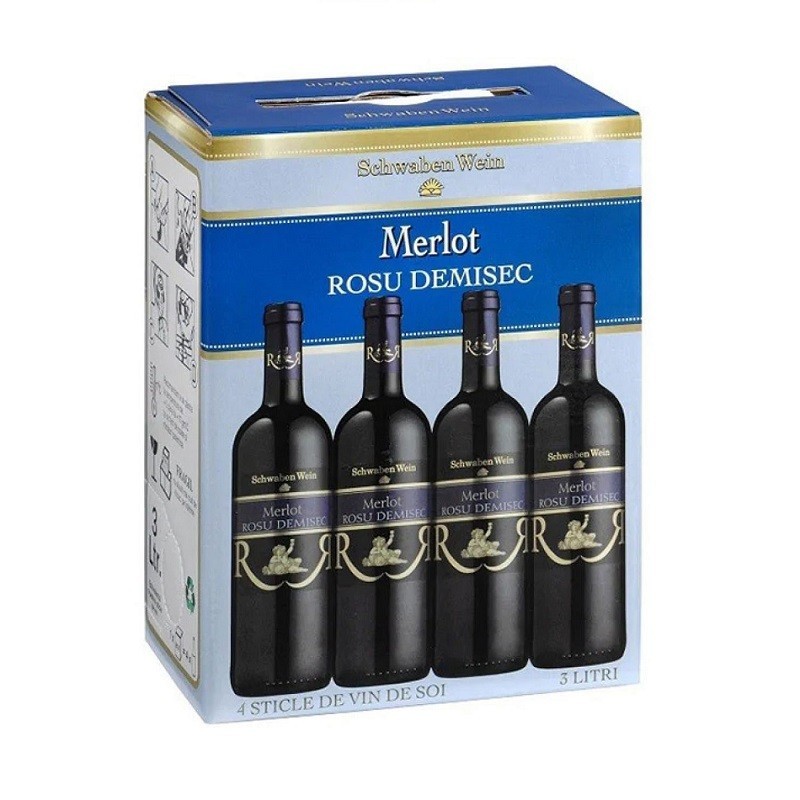 Set 2 x Vin Schwaben Wein Cramele Recas, Merlot Rosu Demisec, 3 l