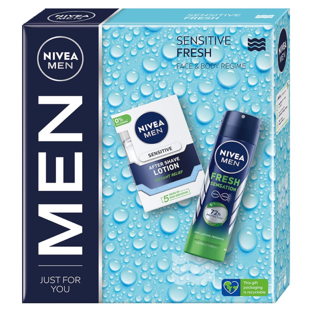 Caseta Cadou Nivea Men Sensitive Fresh, Lotiune dupa Ras si Deodorant Spray