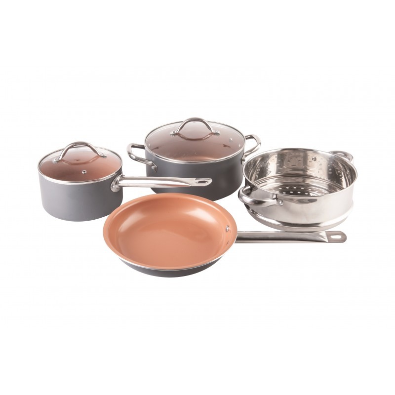 Set 6 Piese, 3 Vase din Aluminiu cu Invelis Antiaderent, cu Ceramica si Titan, Grunberg GR6936