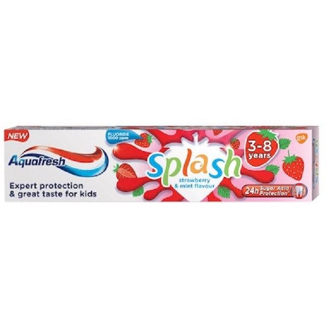 Pasta de Dinti Aquafresh Copii Splash Strawberry 3-8 Ani, 50 ml