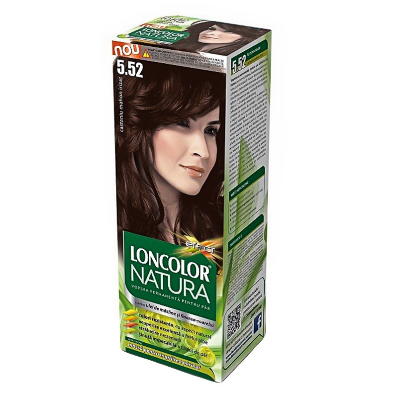 Vopsea de Par Permanenta Loncolor Natura 5.52 Castaniu Mahon Irizat, 100 ml