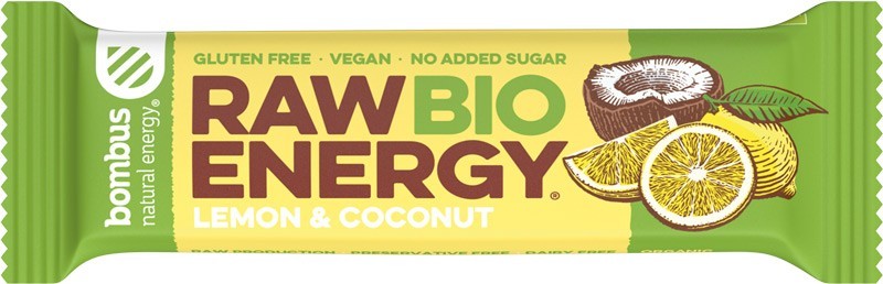 Baton Energizant Bio, Raw Energy, cu Lamaie si Nuca de Cocos 50 g Bombus