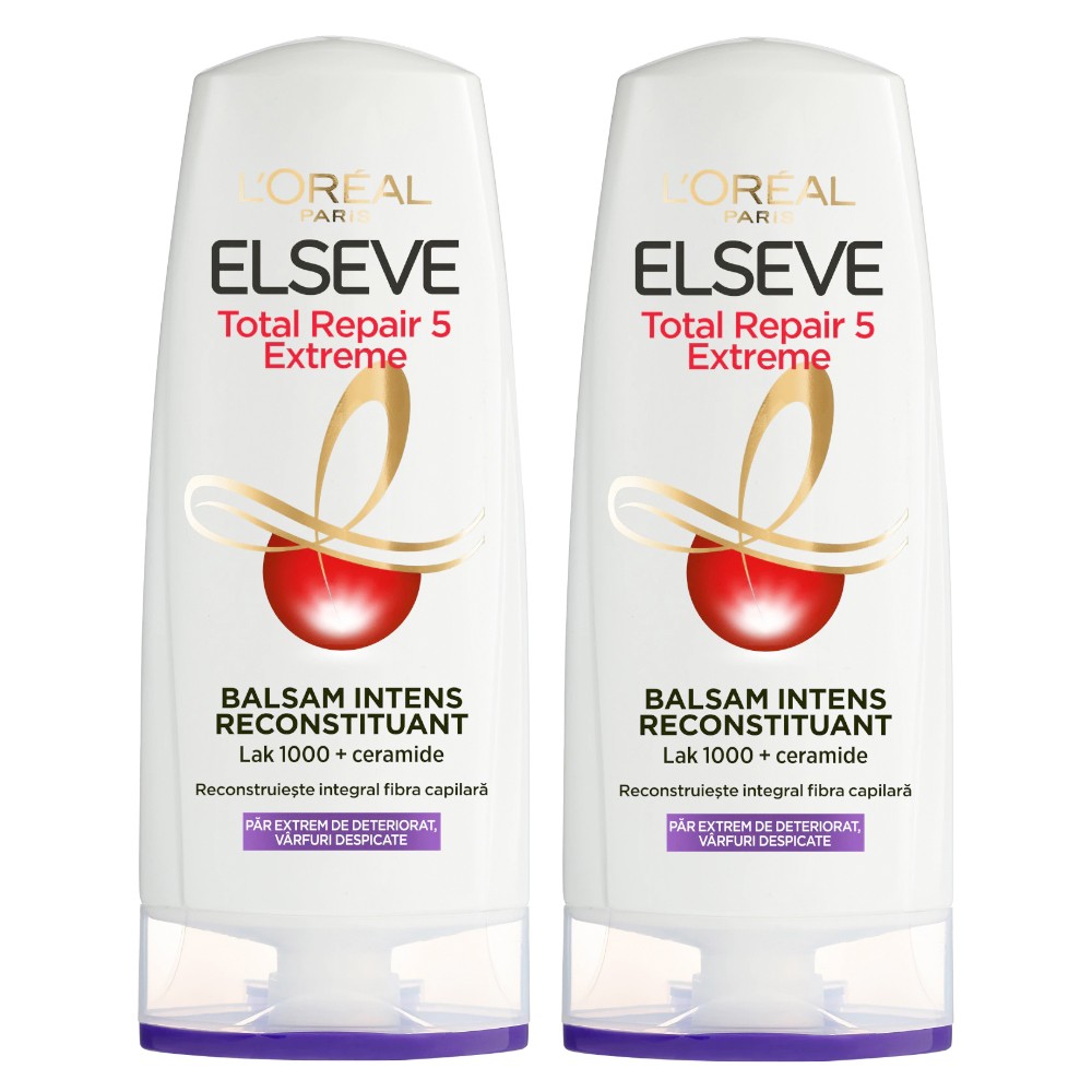 Pachet 2 x Balsam L\'Oreal Paris Elseve Total Repair 5 Extreme, pentru Par foarte Deteriorat, 200 ml