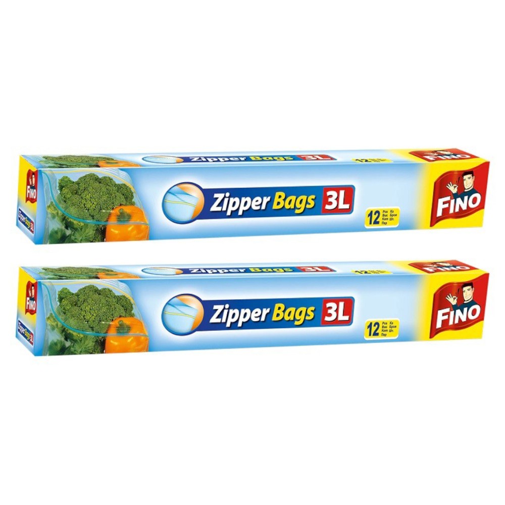 Pachet 2 x 12 Pungi Alimentare Fino Zipper, 3 l