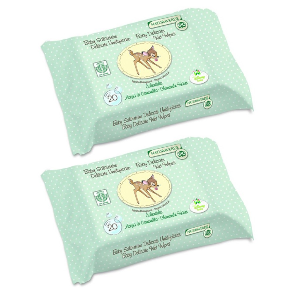 Pachet 2 x Servetele Umede Delicate Bambi Disney, Naturaverde Bio, 20 Bucati