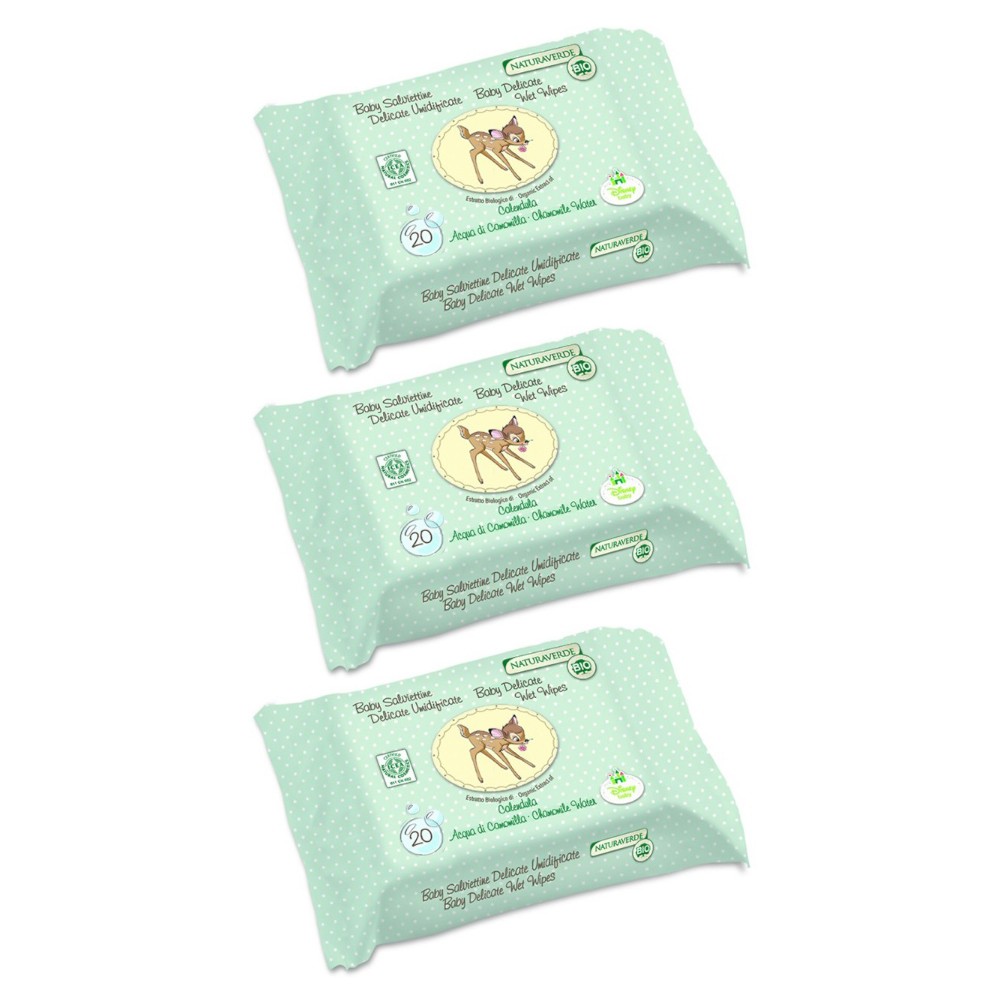 Pachet 3 x 20 Servetele Umede Delicate Bambi Disney, Naturaverde Bio