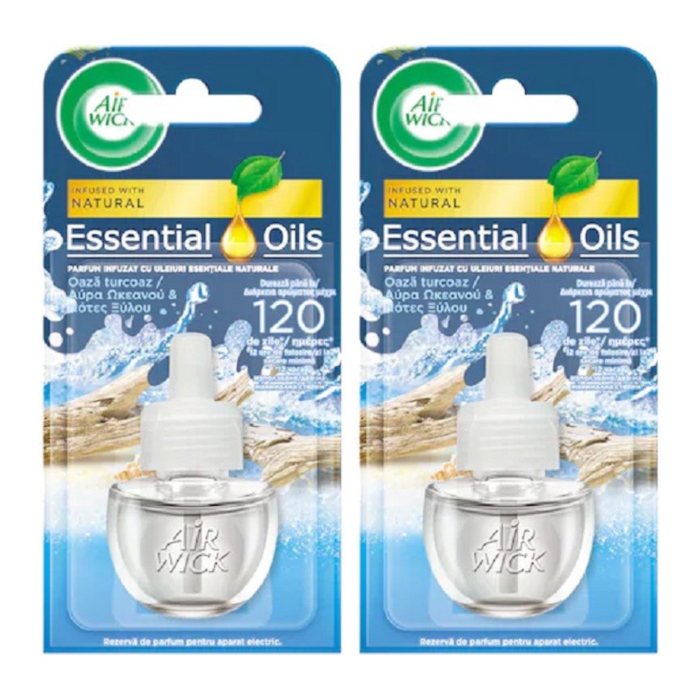 Set 2 x Rezerve Odorizant de Camera Electric Air Wick Turquoise Oasis, 19 ml