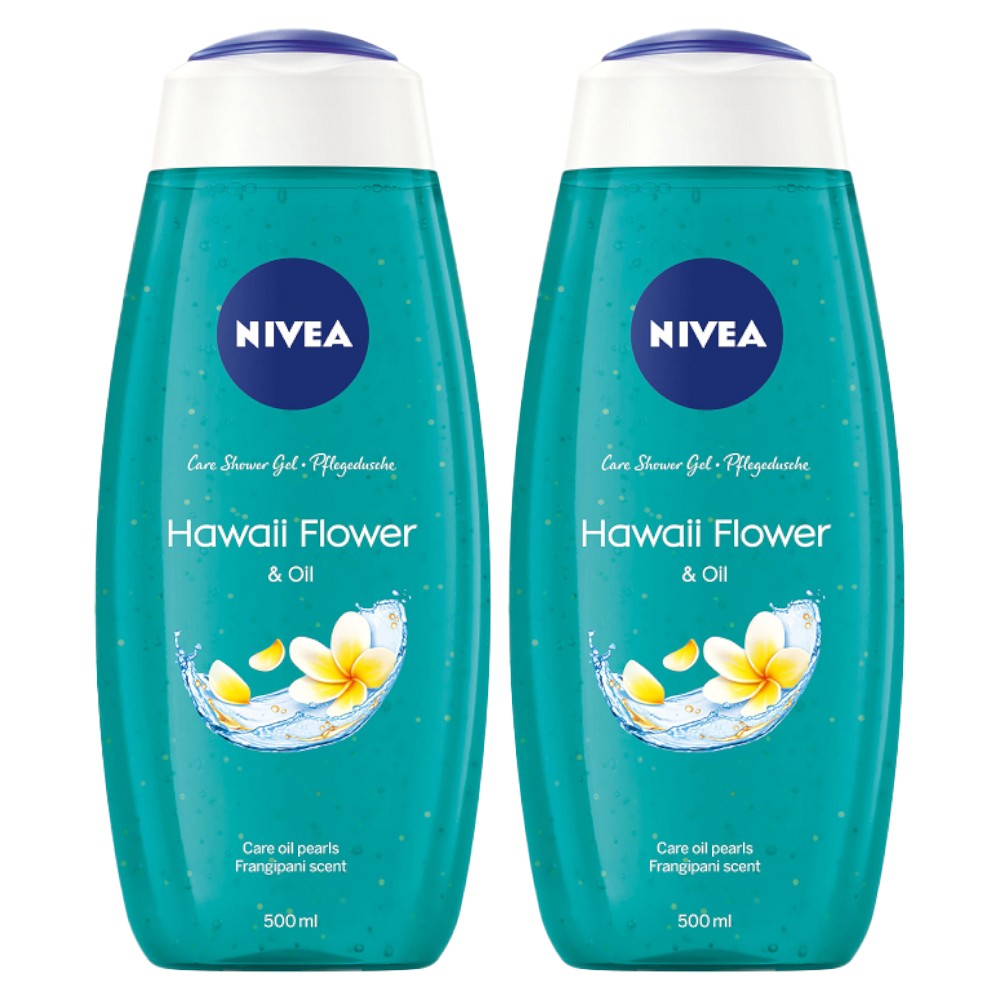 Set 2 x Gel de Dus Nivea Hawaii Flower & Oil, Plumeria si Ulei, 500 ml