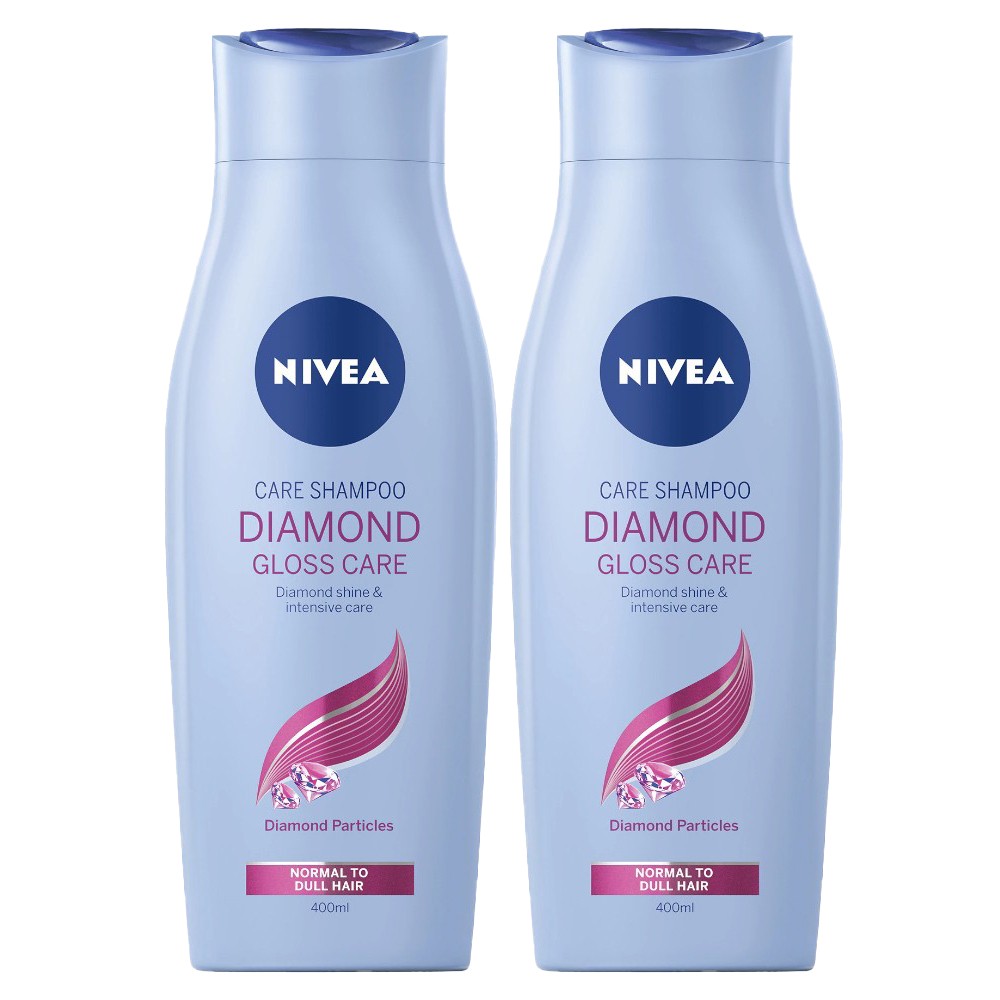 Set 2 x 400 ml Sampon Nivea Diamond Gloss Care, pentru Par Normal / Lipsit de Vitalitate