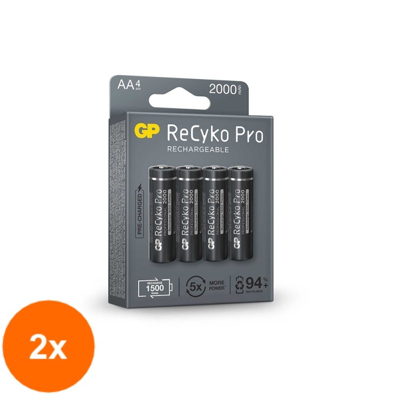 Set 2 x 4 Baterii Reincarcabile ReCyko Pro GP GPRHC212B309, AA R6, 2000 mAh