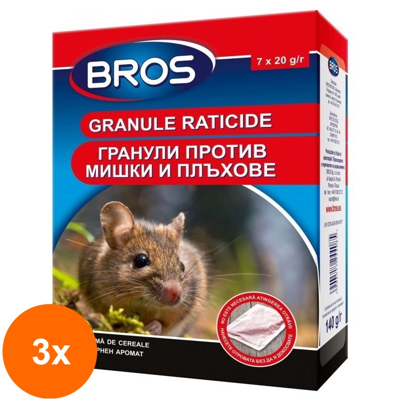 Set 3 x Granule Impotriva Soarecilor si Sobolanilor Bros, 140 g