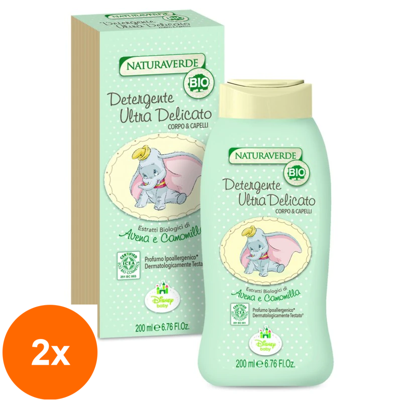 Set 2 x Solutie Curatare Corp si Par Naturaverde Bio Dumbo, pentru Copii, 200 ml