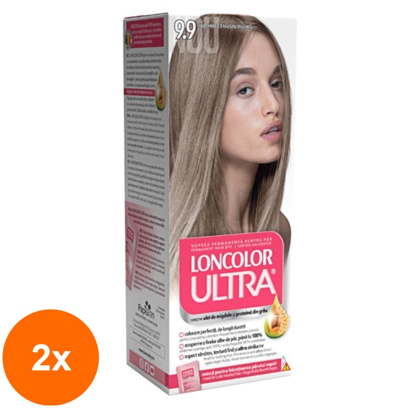 Set 2 x Vopsea de Par Permanenta Loncolor Ultra 9.9 Blond Cenusiu Inchis, 100 ml