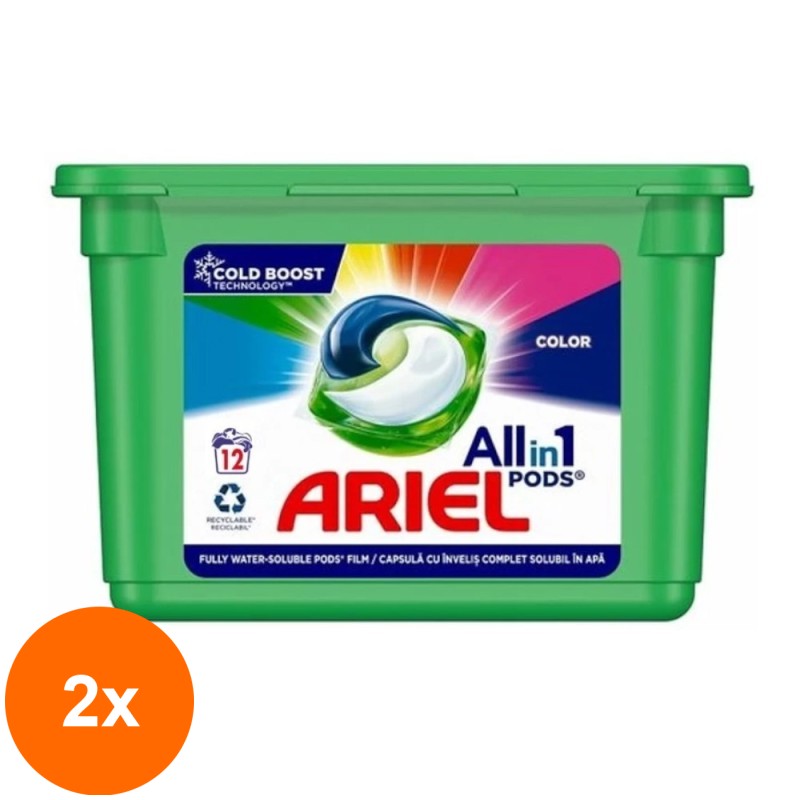 Set 2 x Detergent de Rufe Capsule Ariel All in One PODS Color, 12 Spalari