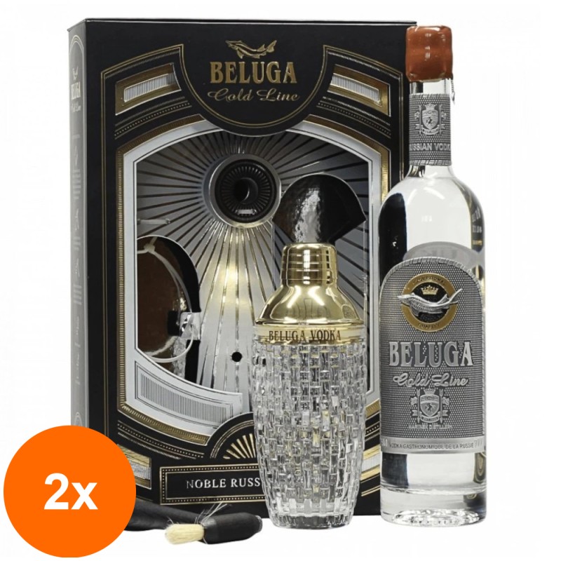 Set 2 x Vodka Beluga Gold Line, 40%, 0.7 l cu Shaker