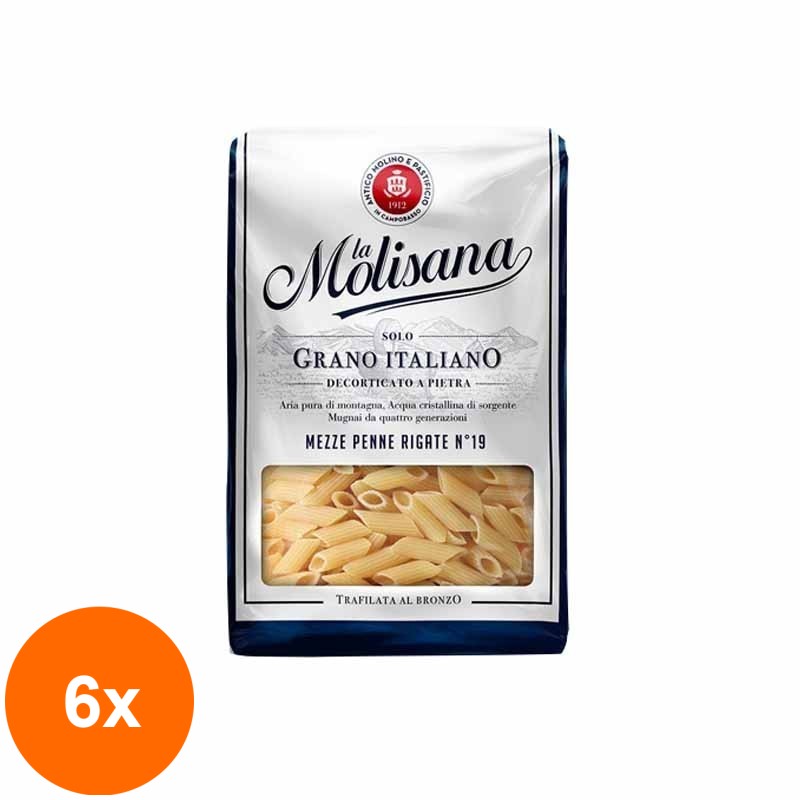 Set 6 x Paste Mezze Penne Rigate La Molisana No19, 1 kg