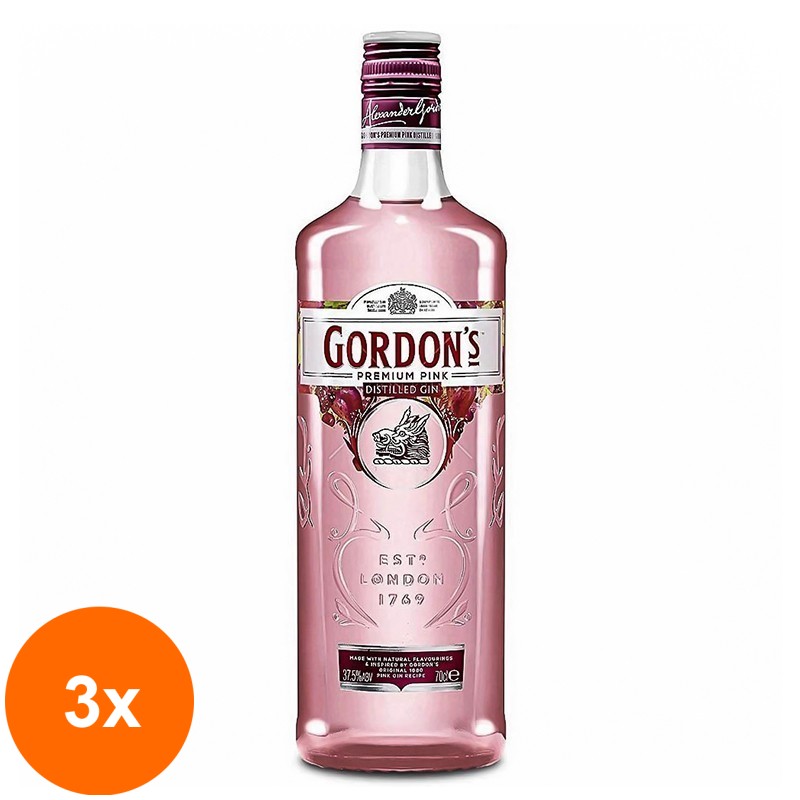 Set 3 x Gin Gordon'S Pink London Dry Gin 37.5% Alcool 0.7 l
