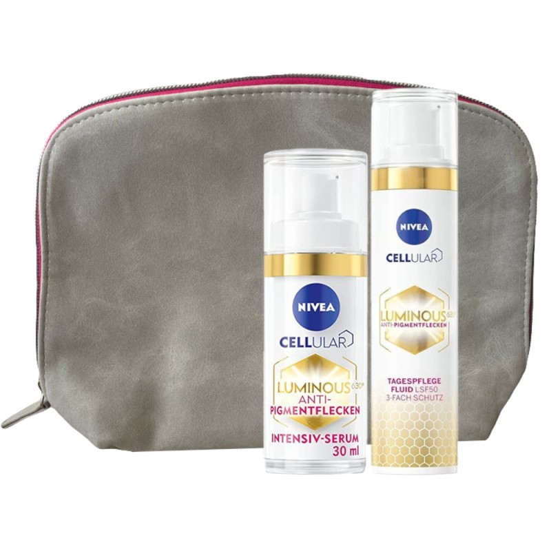 Set Nivea Crema de Zi Cellular Luminous SPF50 40 ml, Ser Intensiv 30 ml si Borseta