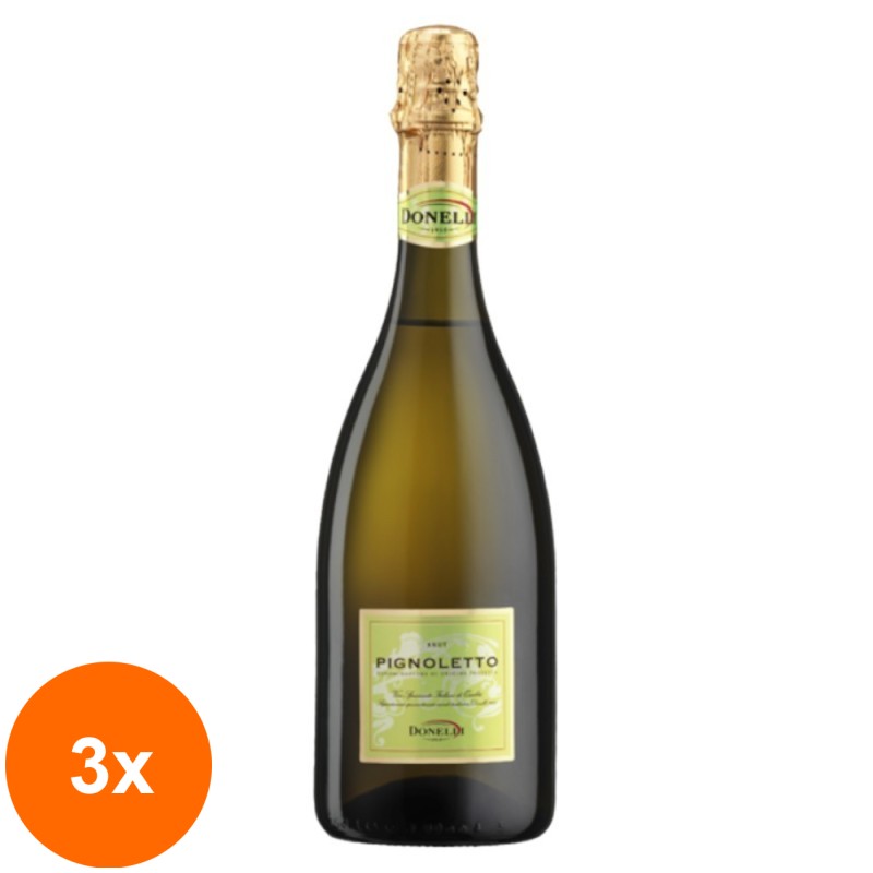 Set 3 x Vin Spumant Alb Brut Pignoletto Donelli, 0.75 l