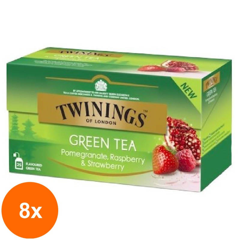 Set 8 X Ceai Verde cu Aroma de Rodie, Zmeura si Capsuni Twinings 25 x 1.5 g