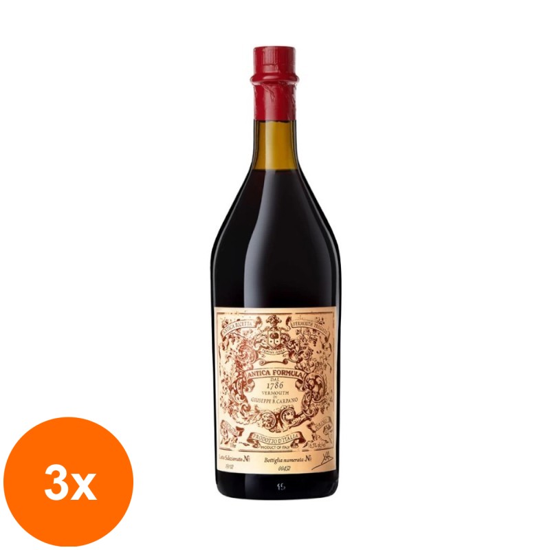 Set 3 x Vermut Carpano Antica Formula, 16.5% Alcool, Rosu, 1 l