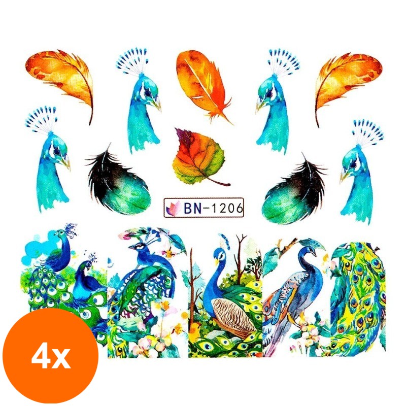 Set 4 x Tatuaj Unghii Luxorise Peacock Style, Bn-1206