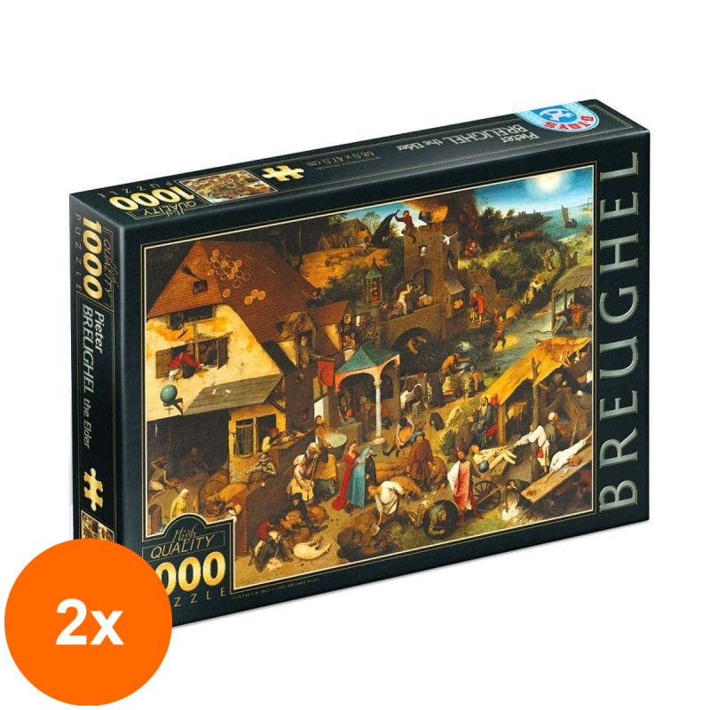 Set 2 x Puzzle 1000 Piese D-Toys, Bruegel cel Batran, Proverbe Olandeze