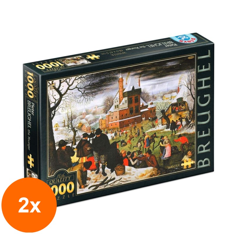 Set 2 x Puzzle 1000 Piese D-Toys, Bruegel cel Tanar, Iarna