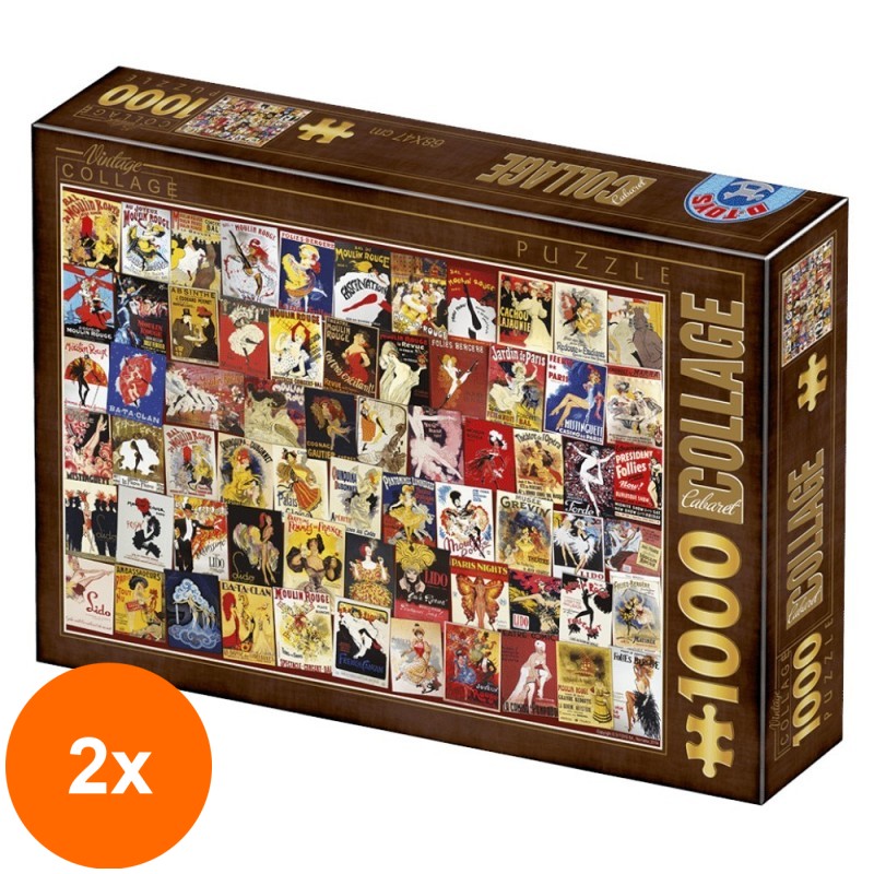 Set 2 x Puzzle 1000 Piese D-Toys, Postere de Epoca, Cabaret Postcards