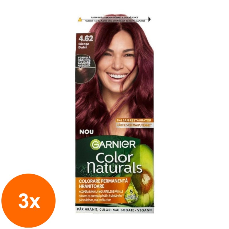 Set 3 x Vopsea de Par Permanenta cu Amoniac Garnier Color Naturals 4.62 Sweet Cherry, 110 ml