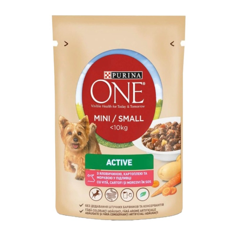 Hrana Umeda pentru Caini, Purina, One Mini Active, Vita si Cartof, 85 g